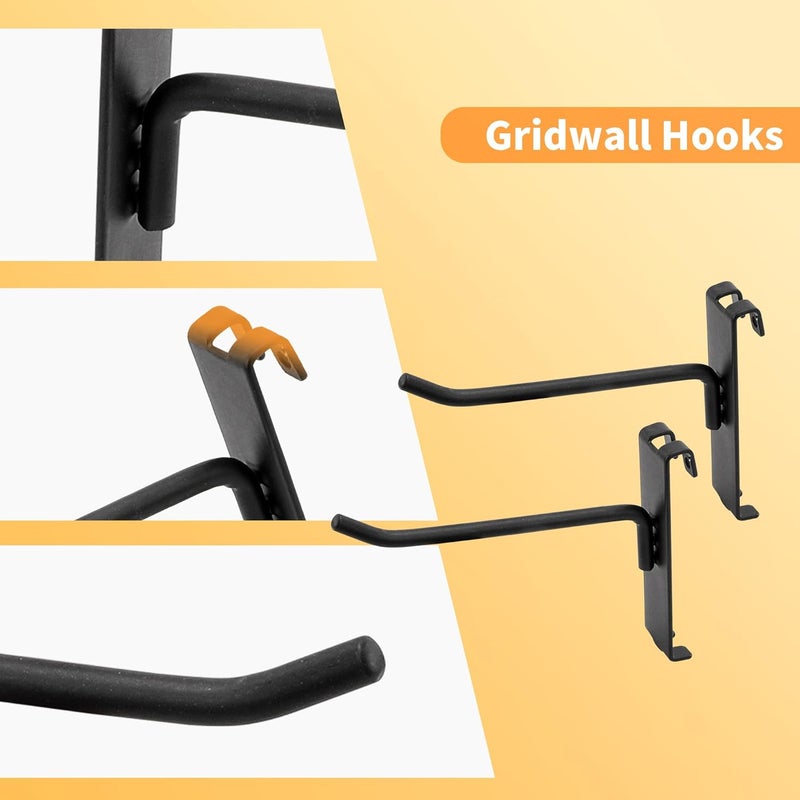 YEUIKERR 36Pcs 4 Inch Black Gridwall Peg Hooks Heavy Duty Display Hooks for Grid Wall Panel, Grid Wall Hooks & Hangers for Room Garage Shop Retail Display - Image 5